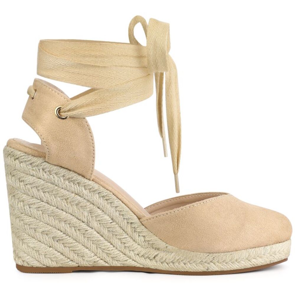 Closed Toe Espadrilles Wedges Tie Up Wedge Sandals Beige - Picture 5 of 6